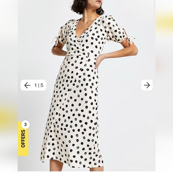 River Island Dresses & Skirts - River Island CREAM ASYMMETRIC WRAP MIDI SPOT PRINT DRESS